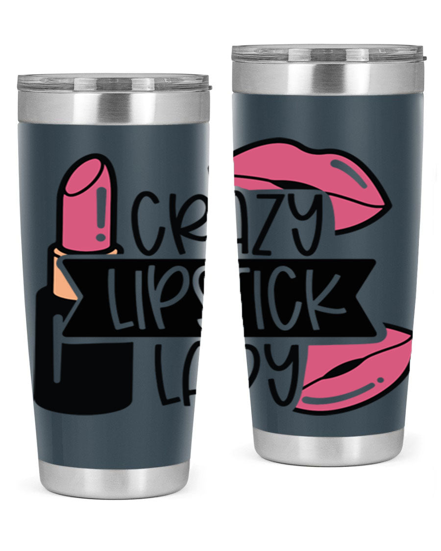 Crazy Lipstick Lady Style 108# 20oz tumbler featuring a vibrant design, double wall vacuum insulation, and a drink-thru lid.