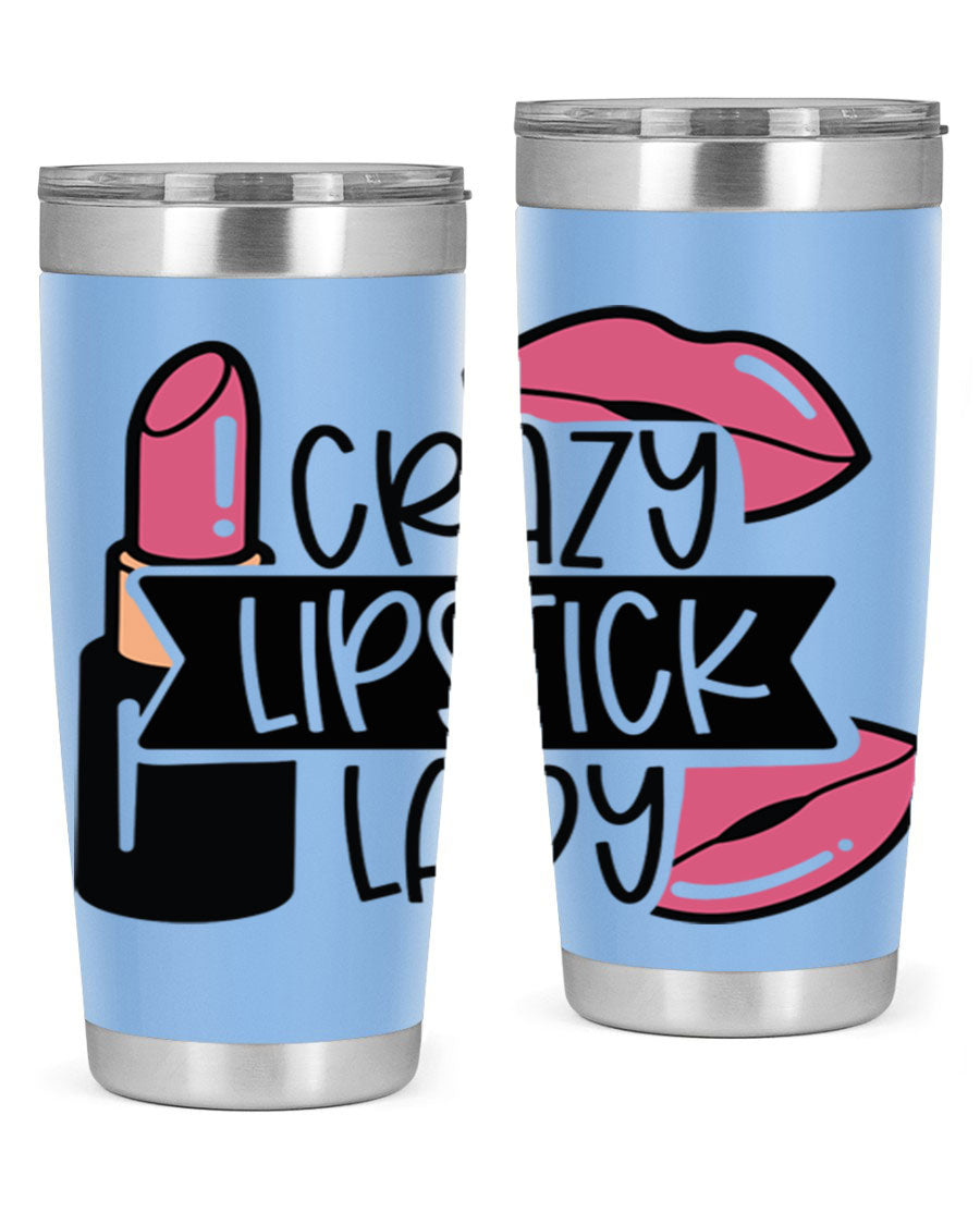 Crazy Lipstick Lady Style 108# 20oz tumbler featuring a vibrant design, double wall vacuum insulation, and a drink-thru lid.