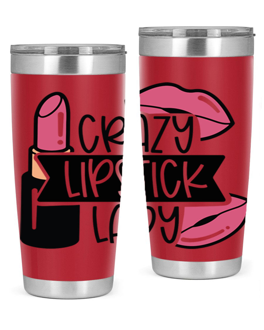 Crazy Lipstick Lady Style 108# 20oz tumbler featuring a vibrant design, double wall vacuum insulation, and a drink-thru lid.
