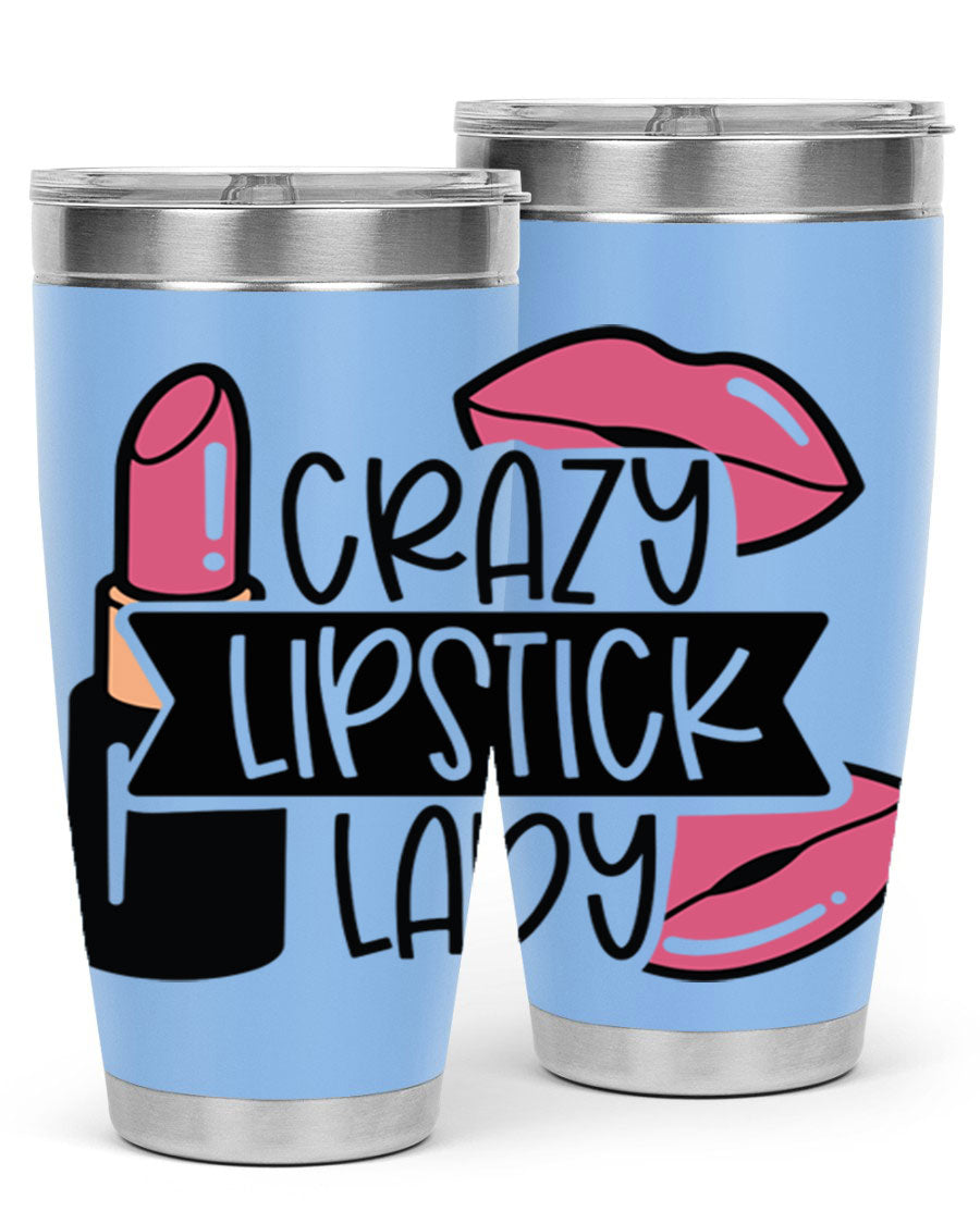Crazy Lipstick Lady Style 108# 20oz tumbler featuring a vibrant design, double wall vacuum insulation, and a drink-thru lid.