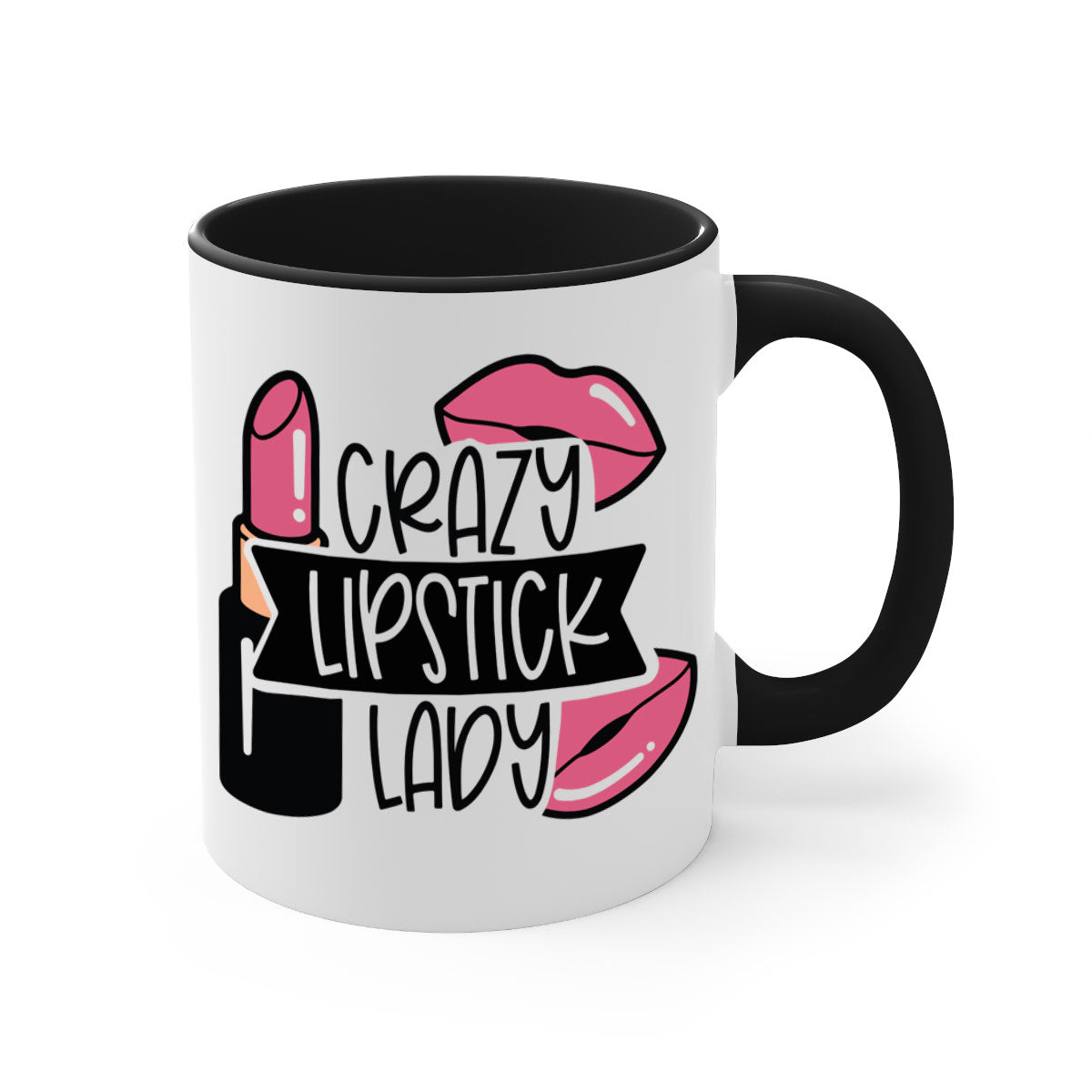Crazy Lipstick Lady Style 108# Mug with colorful handle and interior, showcasing a glossy finish and stylish design.