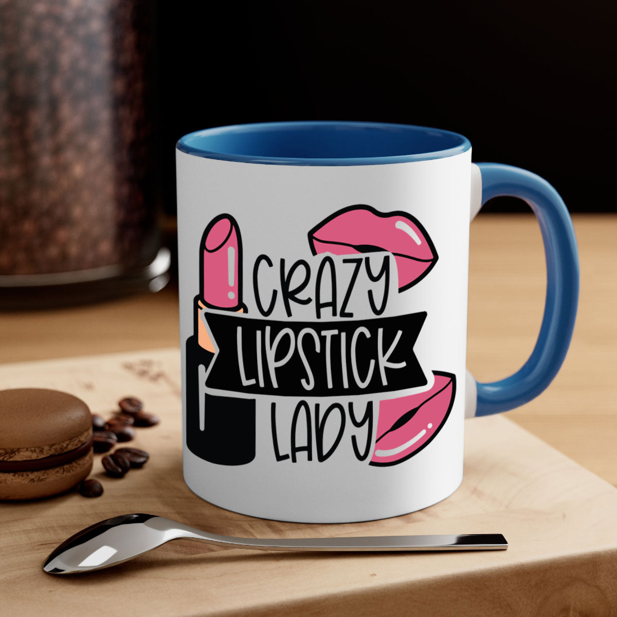 Crazy Lipstick Lady Style 108# Mug with colorful handle and interior, showcasing a glossy finish and stylish design.