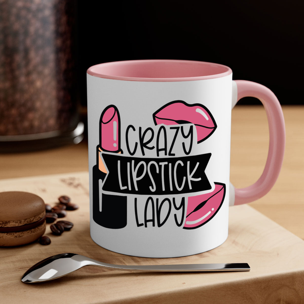 Crazy Lipstick Lady Style 108# Mug with colorful handle and interior, showcasing a glossy finish and stylish design.