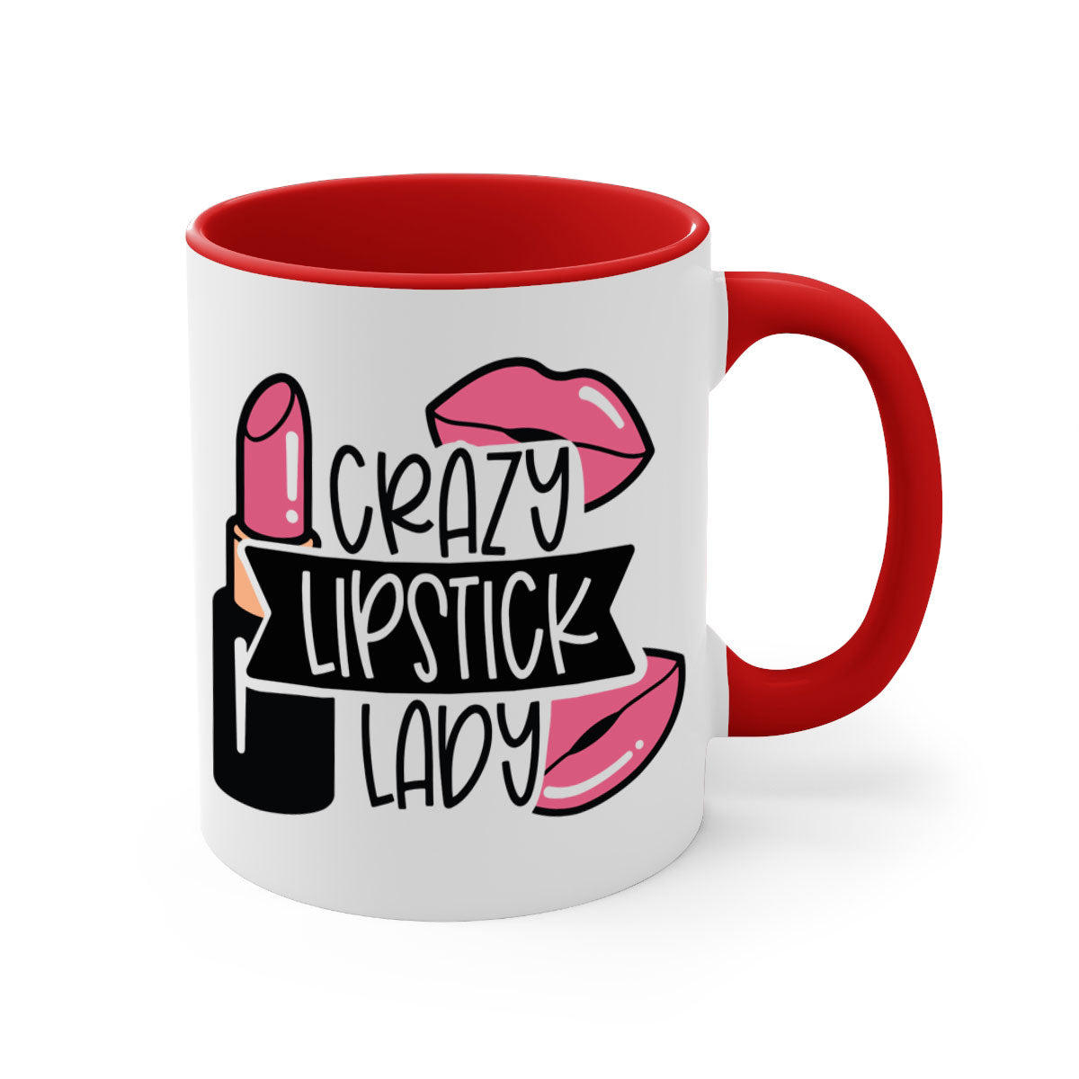 Crazy Lipstick Lady Style 108# Mug with colorful handle and interior, showcasing a glossy finish and stylish design.