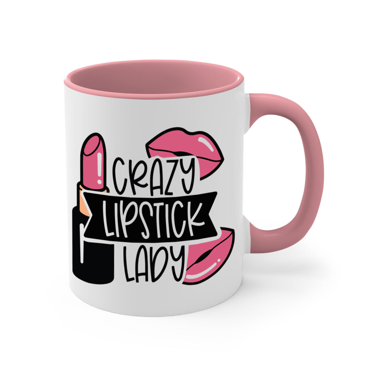 Crazy Lipstick Lady Style 108# Mug with colorful handle and interior, showcasing a glossy finish and stylish design.