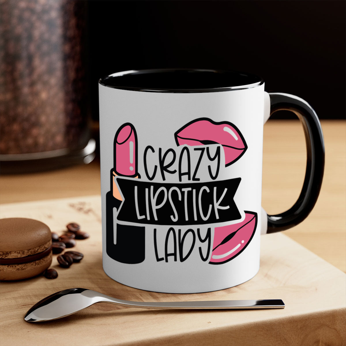 Crazy Lipstick Lady Style 108# Mug with colorful handle and interior, showcasing a glossy finish and stylish design.