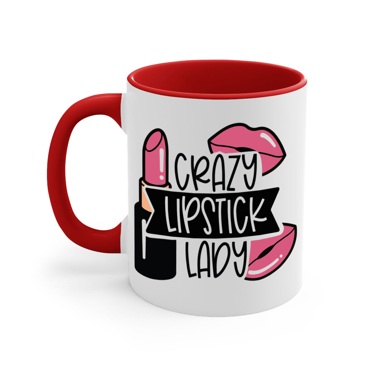 Crazy Lipstick Lady Style 108# Mug with colorful handle and interior, showcasing a glossy finish and stylish design.