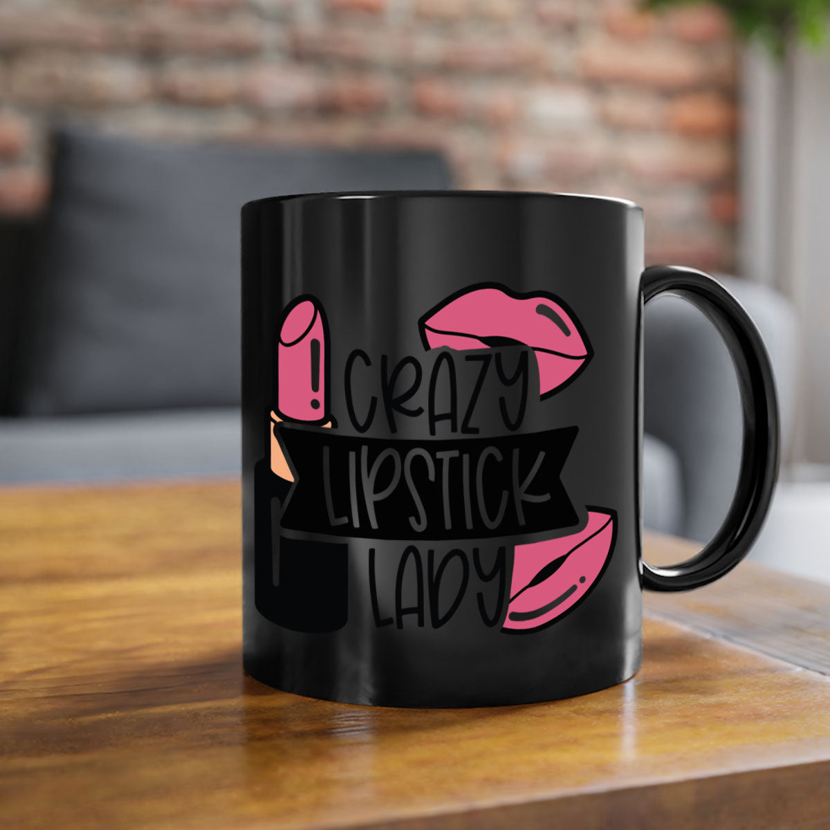 Crazy Lipstick Lady Style 108# Mug with colorful handle and interior, showcasing a glossy finish and stylish design.