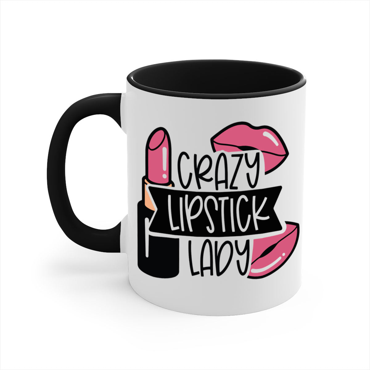 Crazy Lipstick Lady Style 108# Mug with colorful handle and interior, showcasing a glossy finish and stylish design.