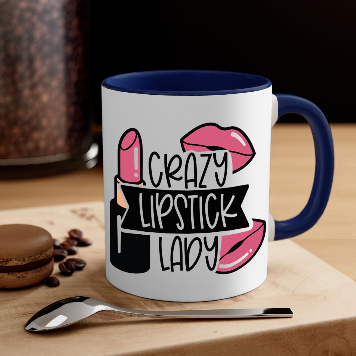 Crazy Lipstick Lady Style 108# Mug with colorful handle and interior, showcasing a glossy finish and stylish design.