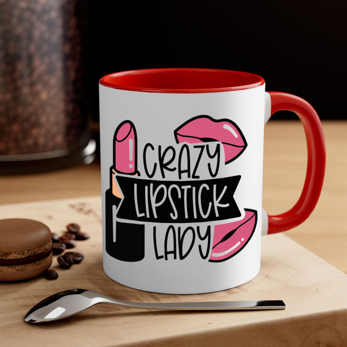Crazy Lipstick Lady Style 108# Mug with colorful handle and interior, showcasing a glossy finish and stylish design.