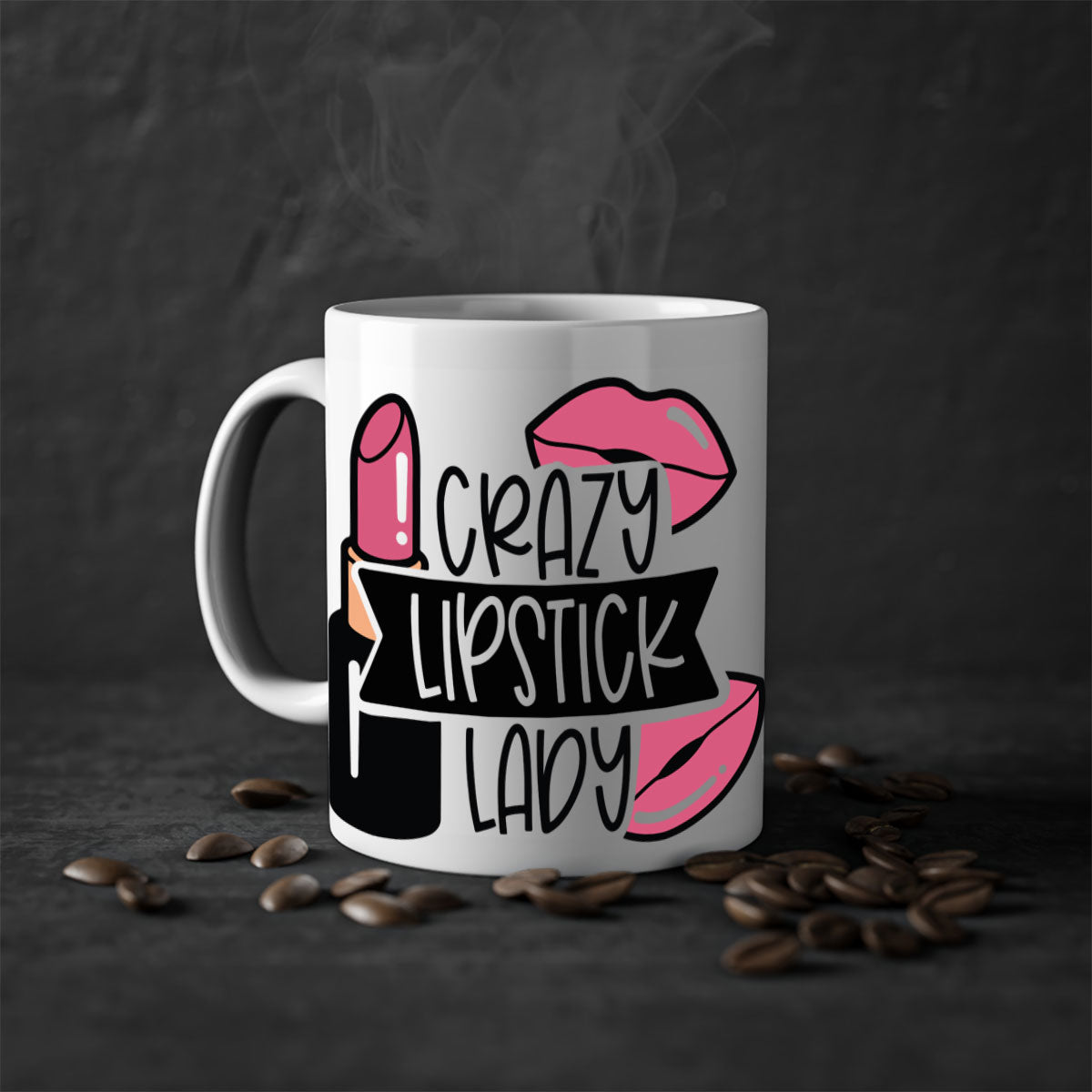 Crazy Lipstick Lady Style 108# Mug with colorful handle and interior, showcasing a glossy finish and stylish design.