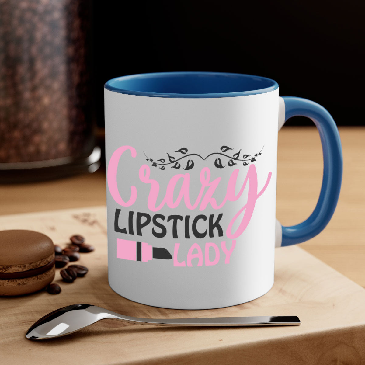 Crazy Lipstick Lady Style 159# Mug with colorful handle and glossy finish, available in multiple colors and sizes.