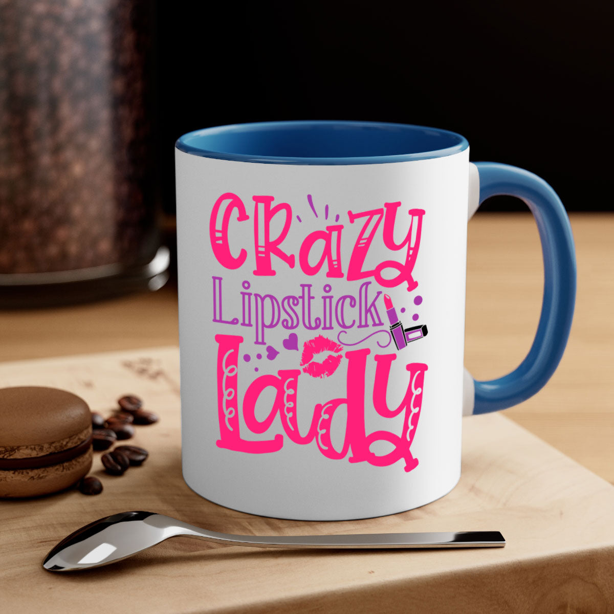 Crazy Lipstick Lady Style 241# Mug with colorful handle and glossy finish, available in multiple colors and sizes.