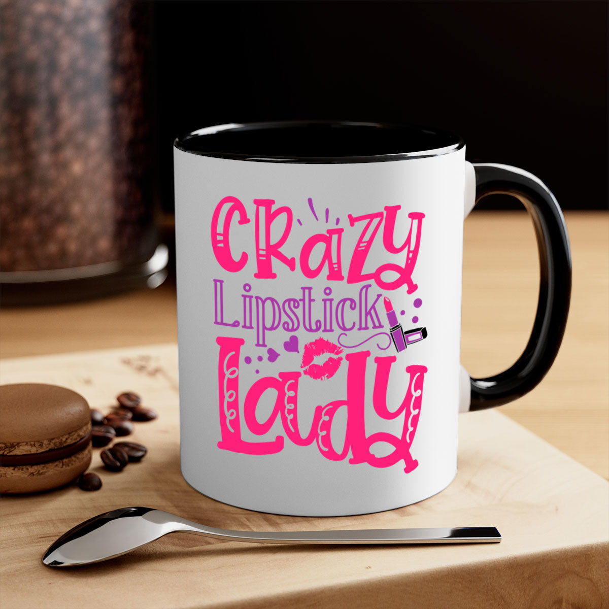 Crazy Lipstick Lady Style 241# Mug with colorful handle and glossy finish, available in multiple colors and sizes.