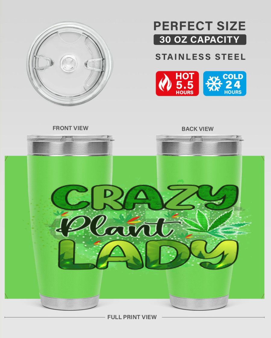 Crazy Plant Lady 64# Tumbler, a stylish 20oz double wall vacuum stainless steel tumbler with a drink-thru lid, perfect for hot and cold beverages.