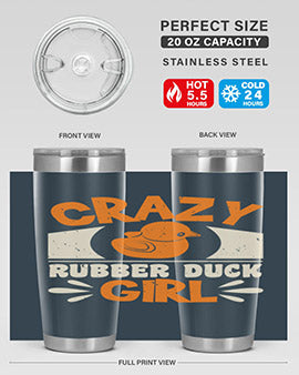 Crazy Rubber Duck Girl Style 4# Tumbler, a vibrant 20oz stainless steel tumbler with a fun rubber duck design.