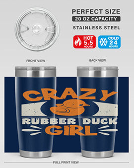 Crazy Rubber Duck Girl Style 4# Tumbler, a vibrant 20oz stainless steel tumbler with a fun rubber duck design.