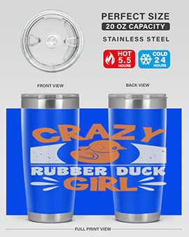 Crazy Rubber Duck Girl Style 4# Tumbler, a vibrant 20oz stainless steel tumbler with a fun rubber duck design.