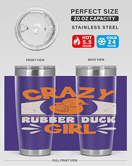 Crazy Rubber Duck Girl Style 4# Tumbler, a vibrant 20oz stainless steel tumbler with a fun rubber duck design.