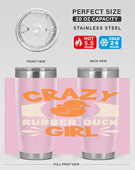 Crazy Rubber Duck Girl Style 4# Tumbler, a vibrant 20oz stainless steel tumbler with a fun rubber duck design.
