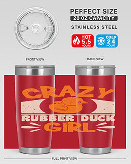 Crazy Rubber Duck Girl Style 4# Tumbler, a vibrant 20oz stainless steel tumbler with a fun rubber duck design.