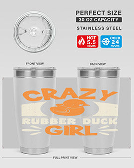 Crazy Rubber Duck Girl Style 4# Tumbler, a vibrant 20oz stainless steel tumbler with a fun rubber duck design.