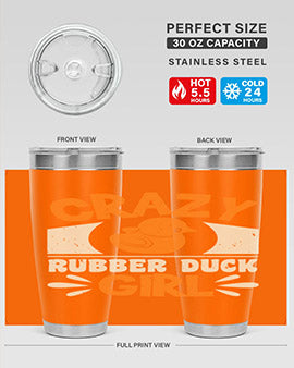 Crazy Rubber Duck Girl Style 4# Tumbler, a vibrant 20oz stainless steel tumbler with a fun rubber duck design.