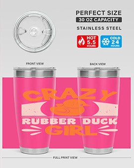 Crazy Rubber Duck Girl Style 4# Tumbler, a vibrant 20oz stainless steel tumbler with a fun rubber duck design.