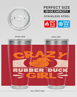 Crazy Rubber Duck Girl Style 4# Tumbler, a vibrant 20oz stainless steel tumbler with a fun rubber duck design.