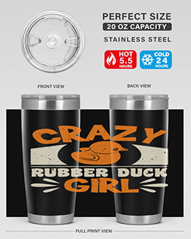 Crazy Rubber Duck Girl Style 4# Tumbler, a vibrant 20oz stainless steel tumbler with a fun rubber duck design.