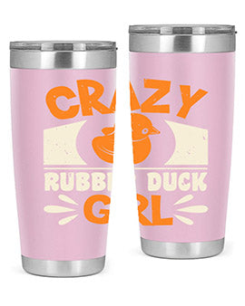Crazy Rubber Duck Girl Style 4# Tumbler, a vibrant 20oz stainless steel tumbler with a fun rubber duck design.