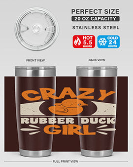 Crazy Rubber Duck Girl Style 4# Tumbler, a vibrant 20oz stainless steel tumbler with a fun rubber duck design.
