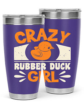 Crazy Rubber Duck Girl Style 4# Tumbler, a vibrant 20oz stainless steel tumbler with a fun rubber duck design.