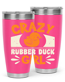 Crazy Rubber Duck Girl Style 4# Tumbler, a vibrant 20oz stainless steel tumbler with a fun rubber duck design.