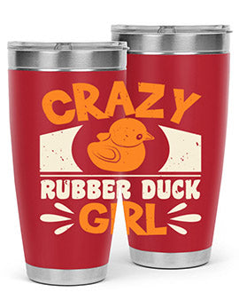 Crazy Rubber Duck Girl Style 4# Tumbler, a vibrant 20oz stainless steel tumbler with a fun rubber duck design.