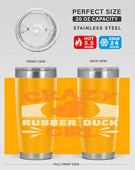 Crazy Rubber Duck Girl Style 4# Tumbler, a vibrant 20oz stainless steel tumbler with a fun rubber duck design.