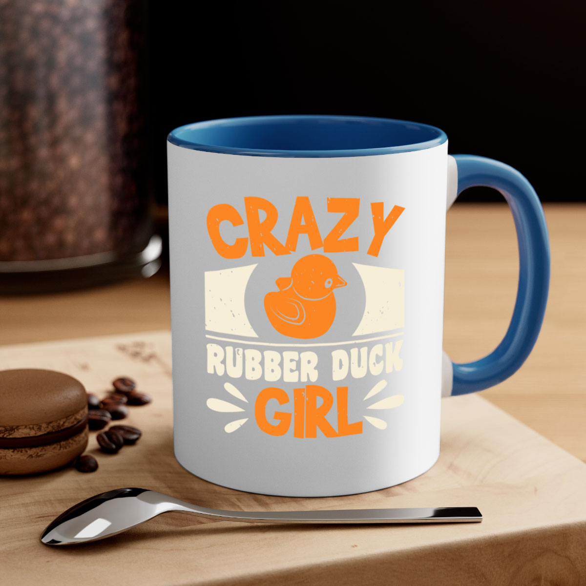 Crazy Rubber Duck Girl Style 4# Mug with colorful handle and glossy finish, available in multiple colors and sizes.