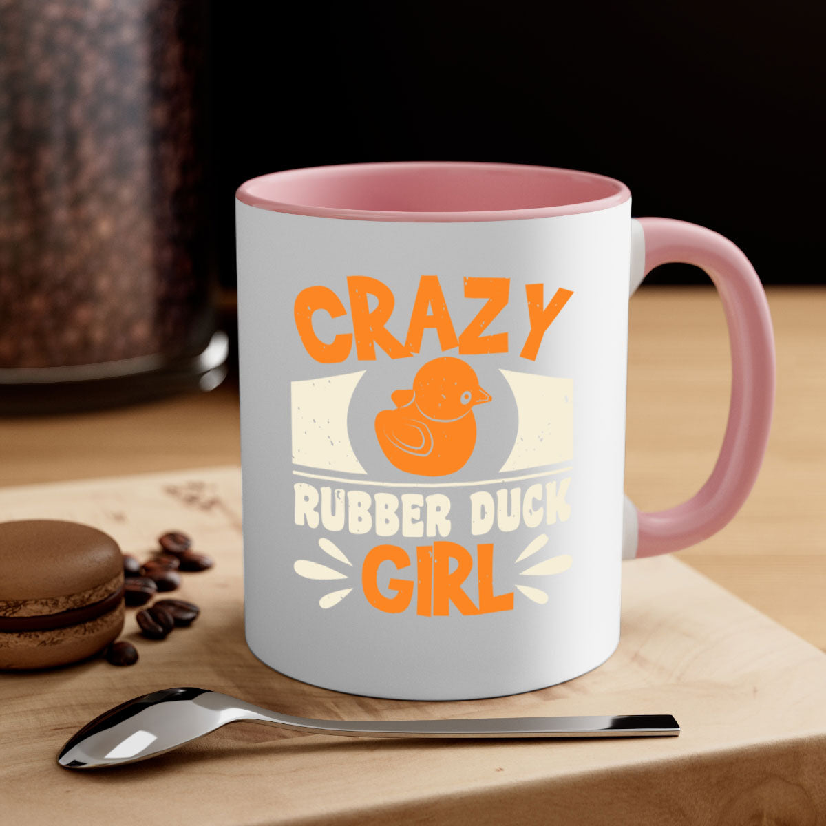 Crazy Rubber Duck Girl Style 4# Mug with colorful handle and glossy finish, available in multiple colors and sizes.