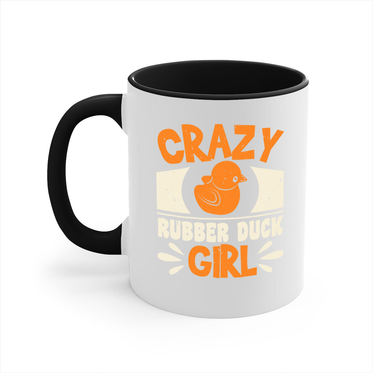 Crazy Rubber Duck Girl Style 4# Mug with colorful handle and glossy finish, available in multiple colors and sizes.