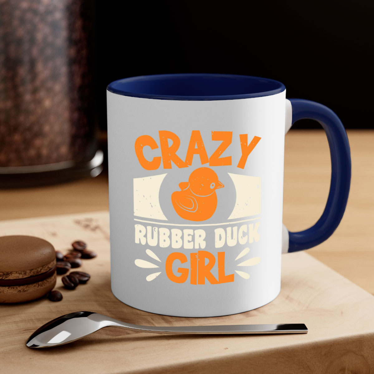 Crazy Rubber Duck Girl Style 4# Mug with colorful handle and glossy finish, available in multiple colors and sizes.