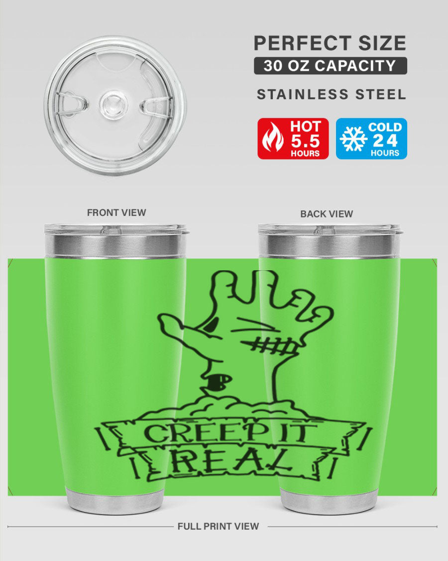 Creep It Real 81# Halloween Tumbler in 20oz and 30oz sizes, featuring a stylish design with double wall vacuum stainless steel construction.
