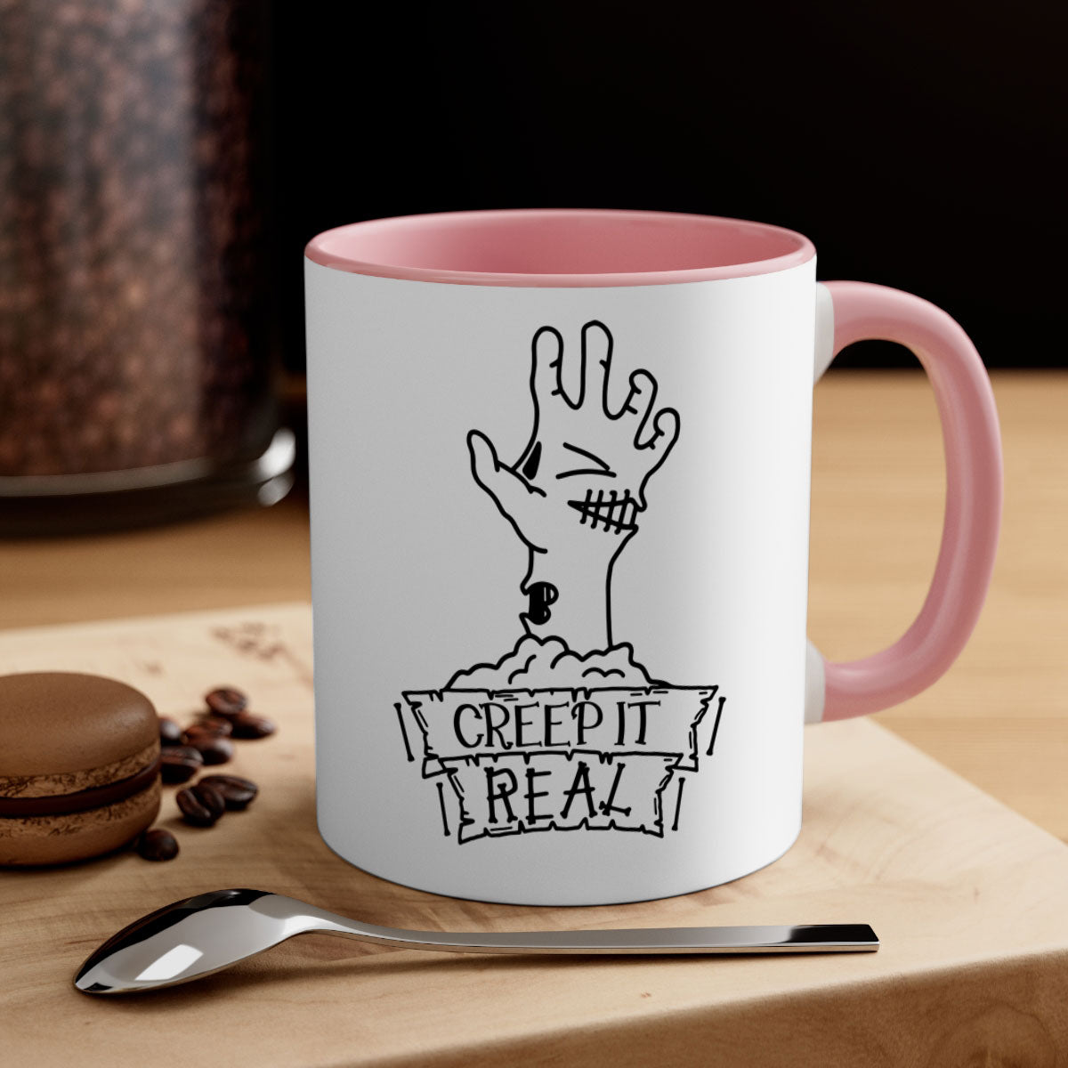 Creep It Real 81# Halloween Mug with colorful handle and glossy finish, perfect for coffee and tea lovers.