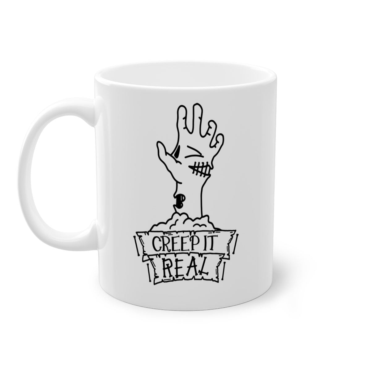 Creep It Real 81# Halloween Mug with colorful handle and glossy finish, perfect for coffee and tea lovers.
