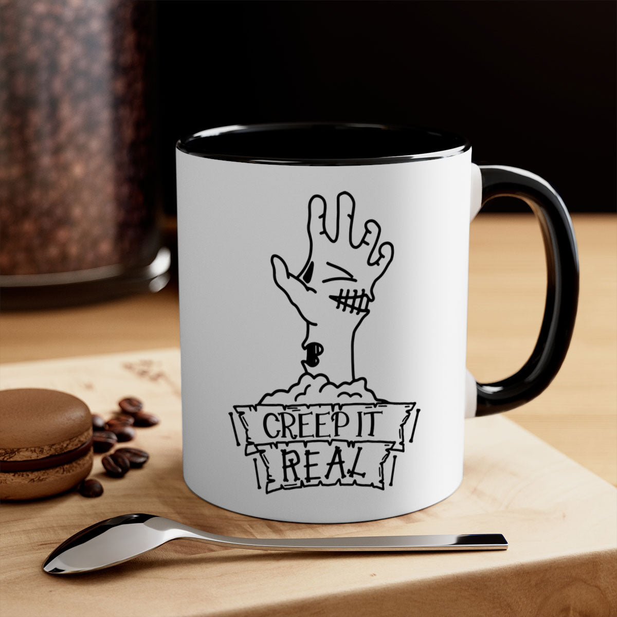 Creep It Real 81# Halloween Mug with colorful handle and glossy finish, perfect for coffee and tea lovers.
