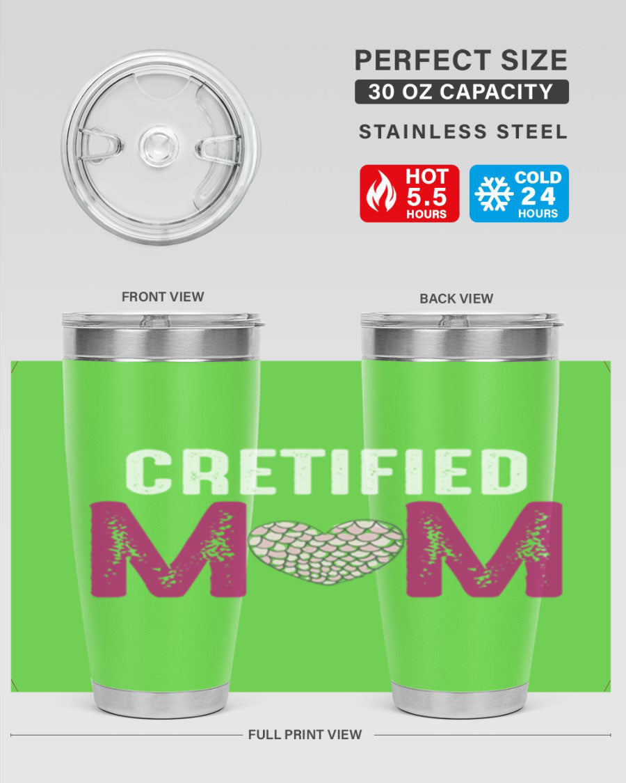 Certified Mom 191# Tumbler in stainless steel with a drink-thru lid, designed for hot and cold beverages.