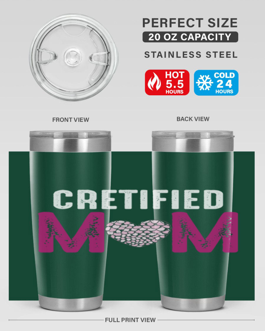 Certified Mom 191# Tumbler in stainless steel with a drink-thru lid, designed for hot and cold beverages.