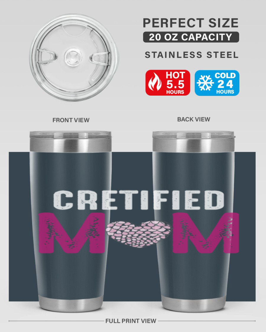 Certified Mom 191# Tumbler in stainless steel with a drink-thru lid, designed for hot and cold beverages.