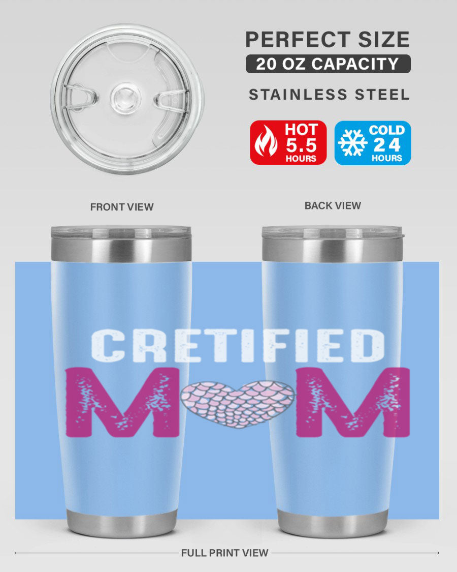 Certified Mom 191# Tumbler in stainless steel with a drink-thru lid, designed for hot and cold beverages.