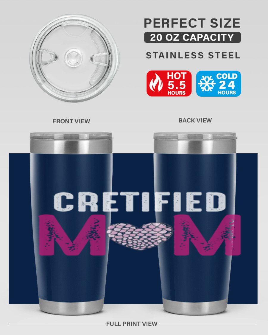 Certified Mom 191# Tumbler in stainless steel with a drink-thru lid, designed for hot and cold beverages.